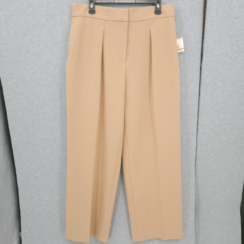 Anne Klein Wide Leg High Rise Relaxed Fit Light Coffee Dress Pants Womens 12 NWT